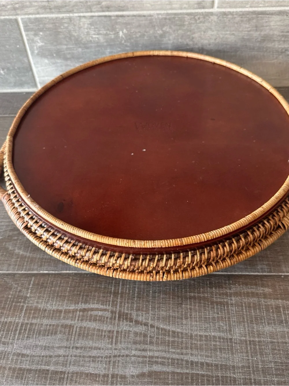 Pampered Chef Woven Selections Wicker Serving Tray W/Handles 16”